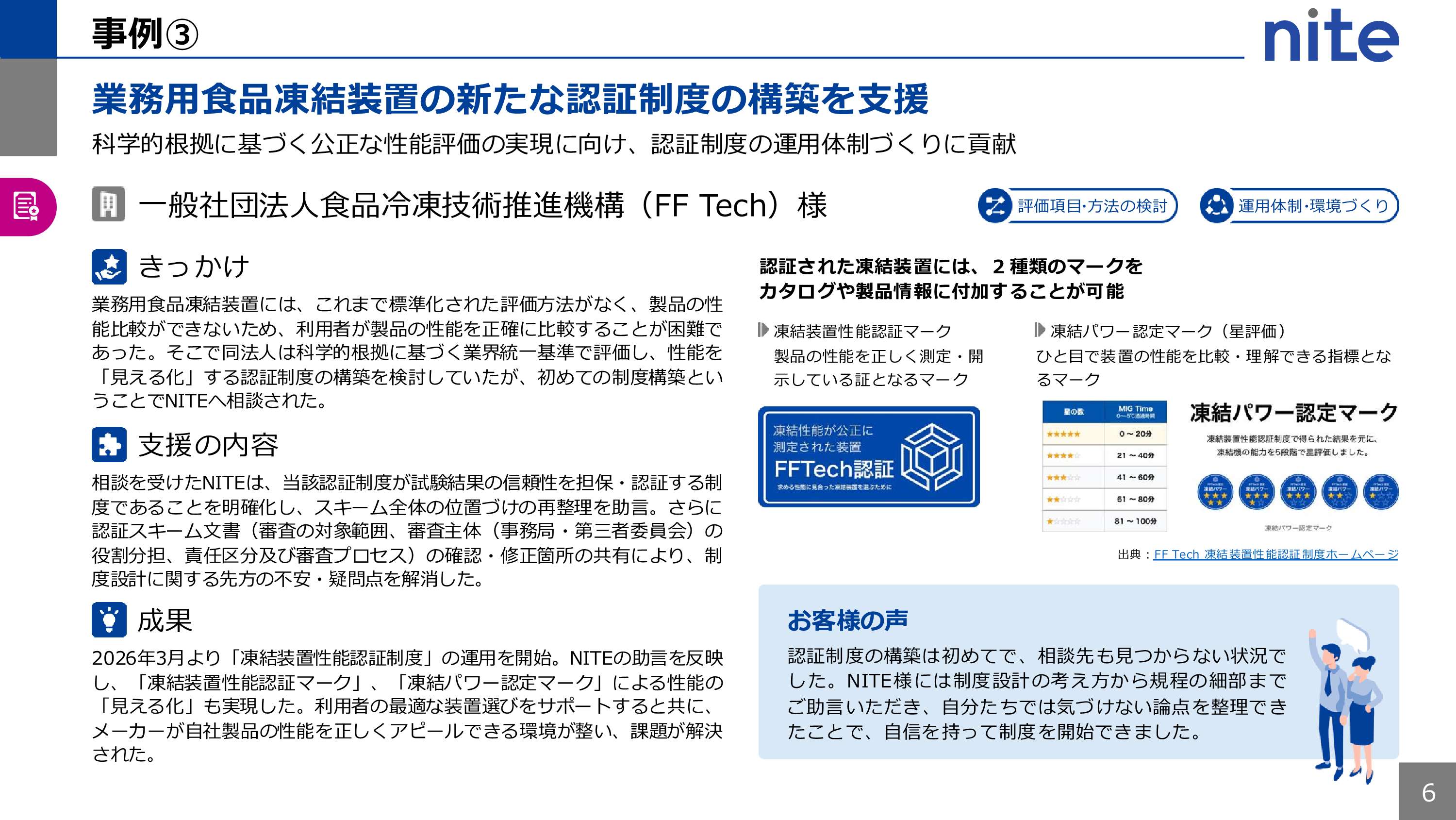 業務用食品凍結装置の新たな認証制度の構築を支援